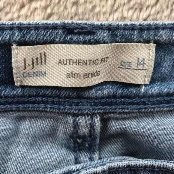 J. Jill Women Jeans Size 14 Authentic Fit Slim Ankle Straight Blue Denim Floral - Picture 3 of 15